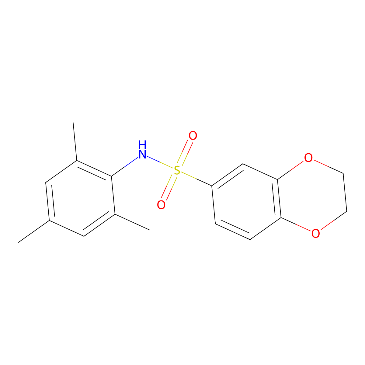 N-(2,4,6-trimethylphenyl)-2,3-dihydro-1,4-benzodioxine-6-sulfonamide molecular structure, CAS 640714-45-0