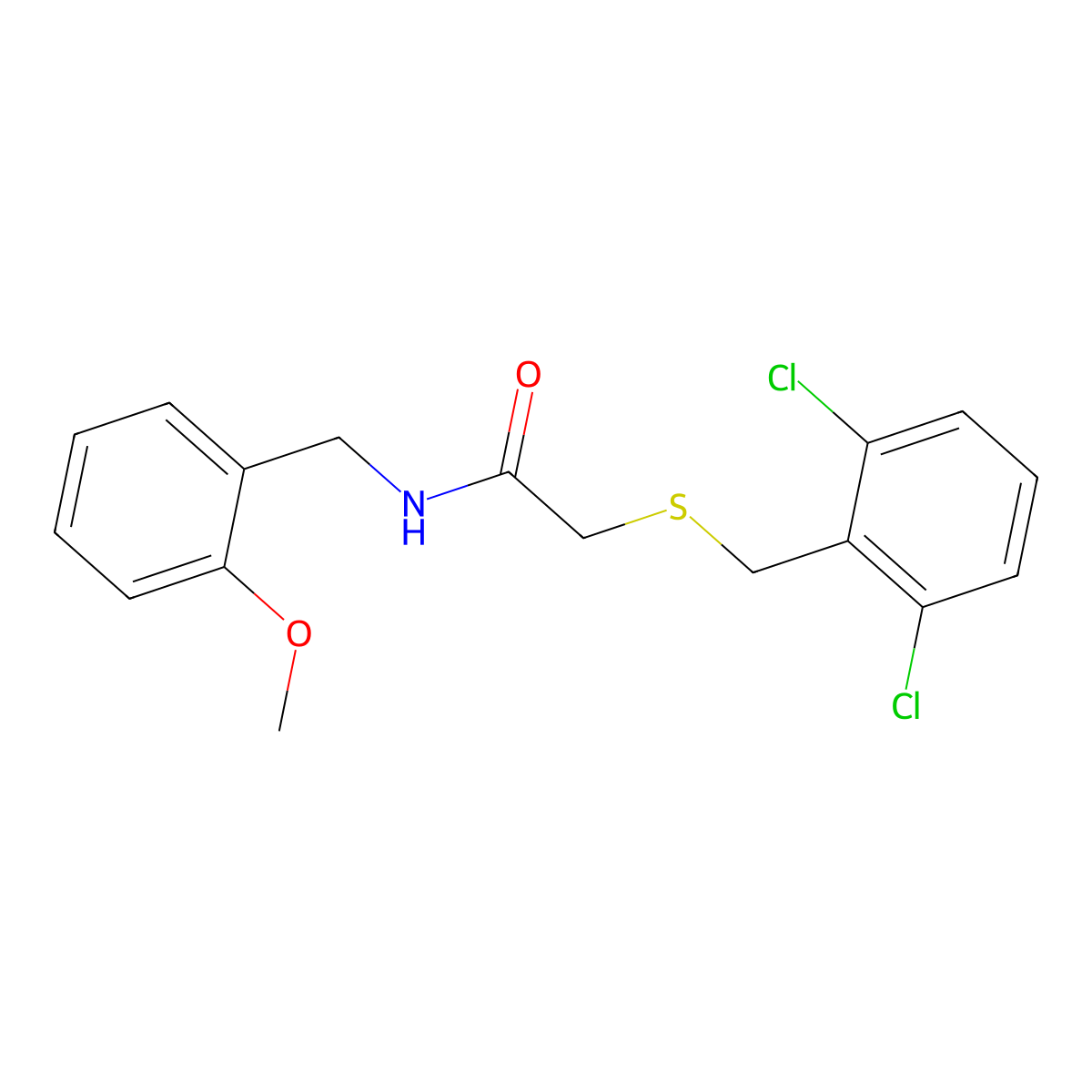 2-[(2,6-dichlorophenyl)methylsulfanyl]-N-[(2-methoxyphenyl)methyl]acetamide molecular structure, CAS 640716-72-9