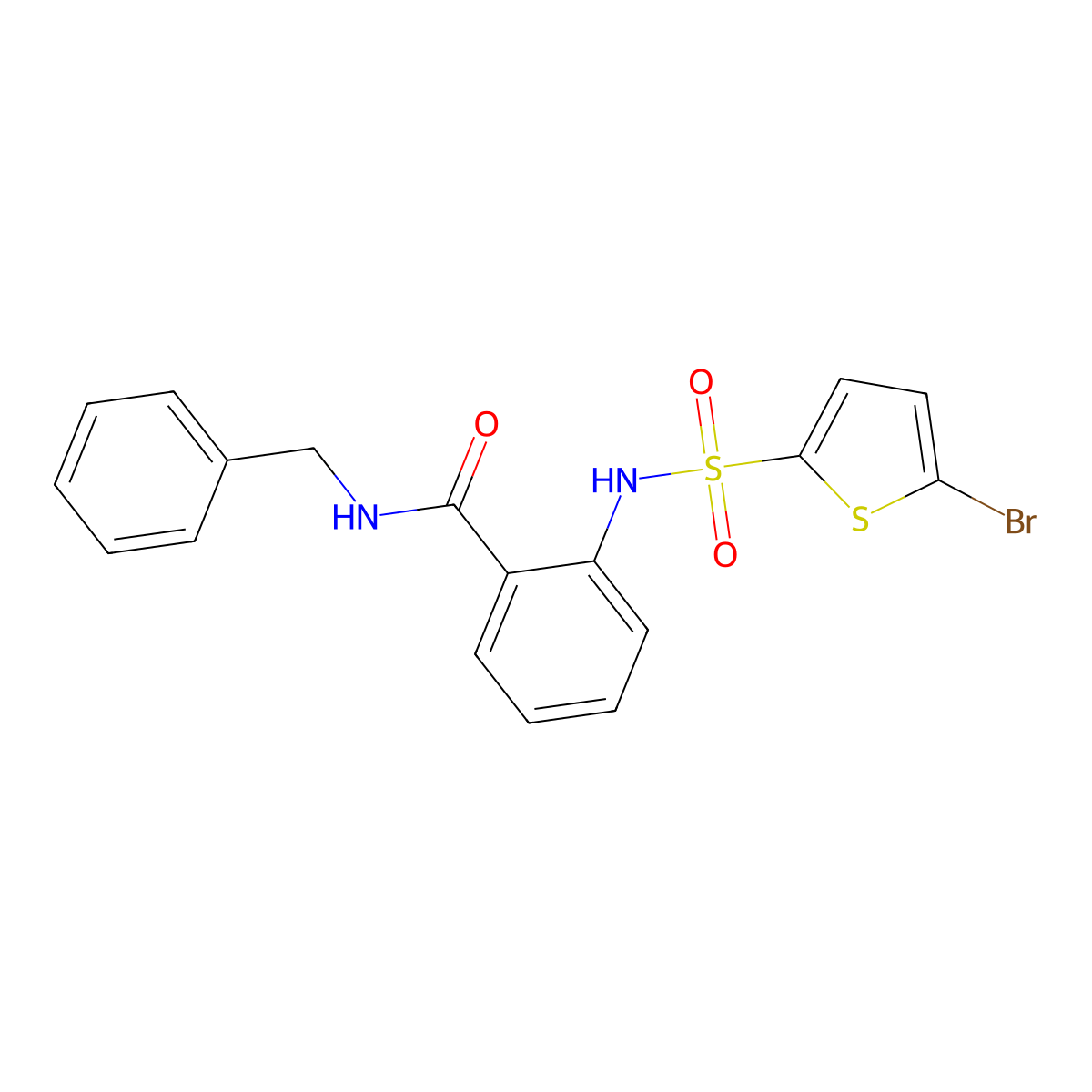 N-benzyl-2-[(5-bromothiophen-2-yl)sulfonylamino]benzamide molecular structure, CAS 640717-01-7