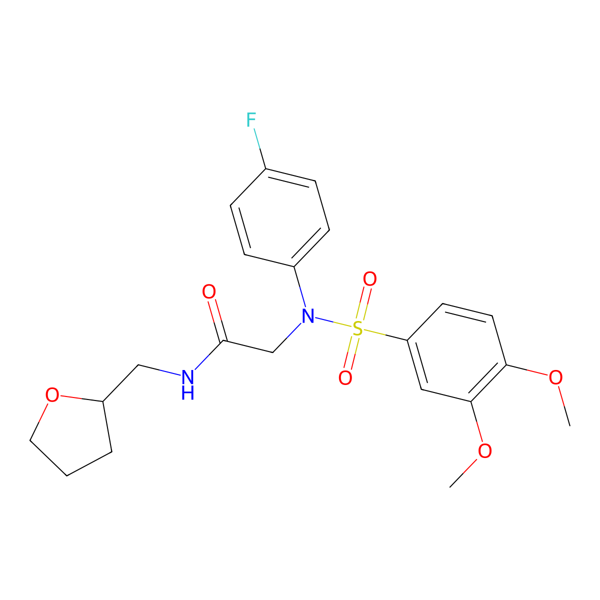 2-(N-(3,4-dimethoxyphenyl)sulfonyl-4-fluoroanilino)-N-(oxolan-2-ylmethyl)acetamide molecular structure, CAS 640718-12-3