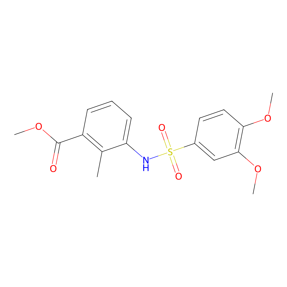 Methyl 3-{[(3,4-dimethoxyphenyl)sulfonyl]amino}-2-methylbenzoate molecular structure, CAS 640718-28-1