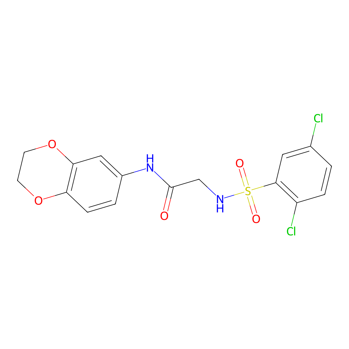 2-[(2,5-dichlorophenyl)sulfonylamino]-N-(2,3-dihydro-1,4-benzodioxin-6-yl)acetamide molecular structure, CAS 640718-74-7