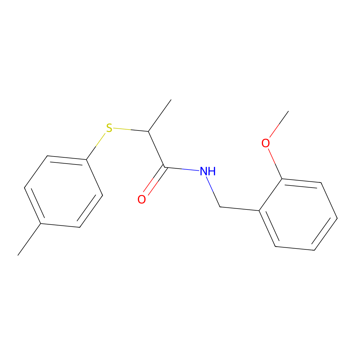N-(2-methoxybenzyl)-2-[(4-methylphenyl)sulfanyl]propanamide molecular structure, CAS 640719-61-5