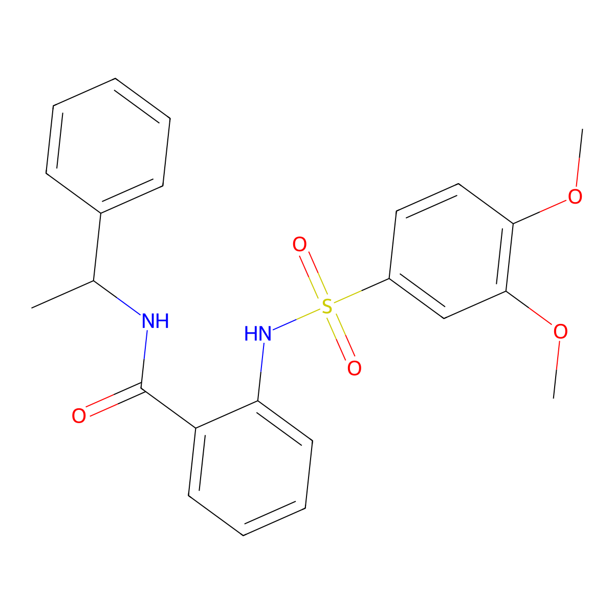 2-{[(3,4-dimethoxyphenyl)sulfonyl]amino}-N-(1-phenylethyl)benzamide molecular structure, CAS 640719-72-8