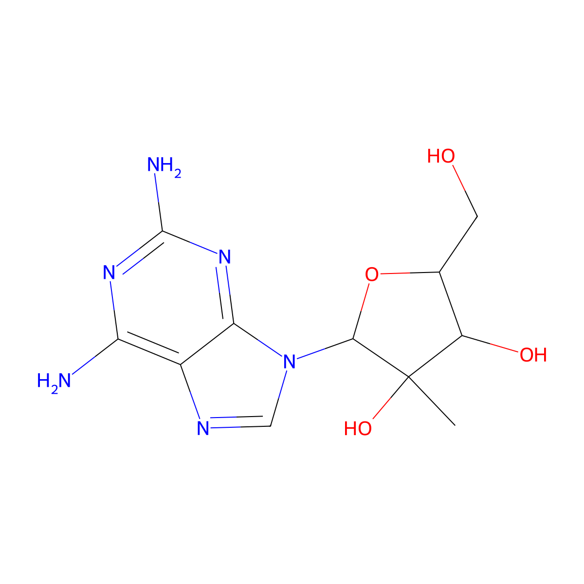 2,6-Diamino-9-(2-c-methyl-beta-d-ribofuranosyl)-9h-purine molecular structure, CAS 640725-73-1