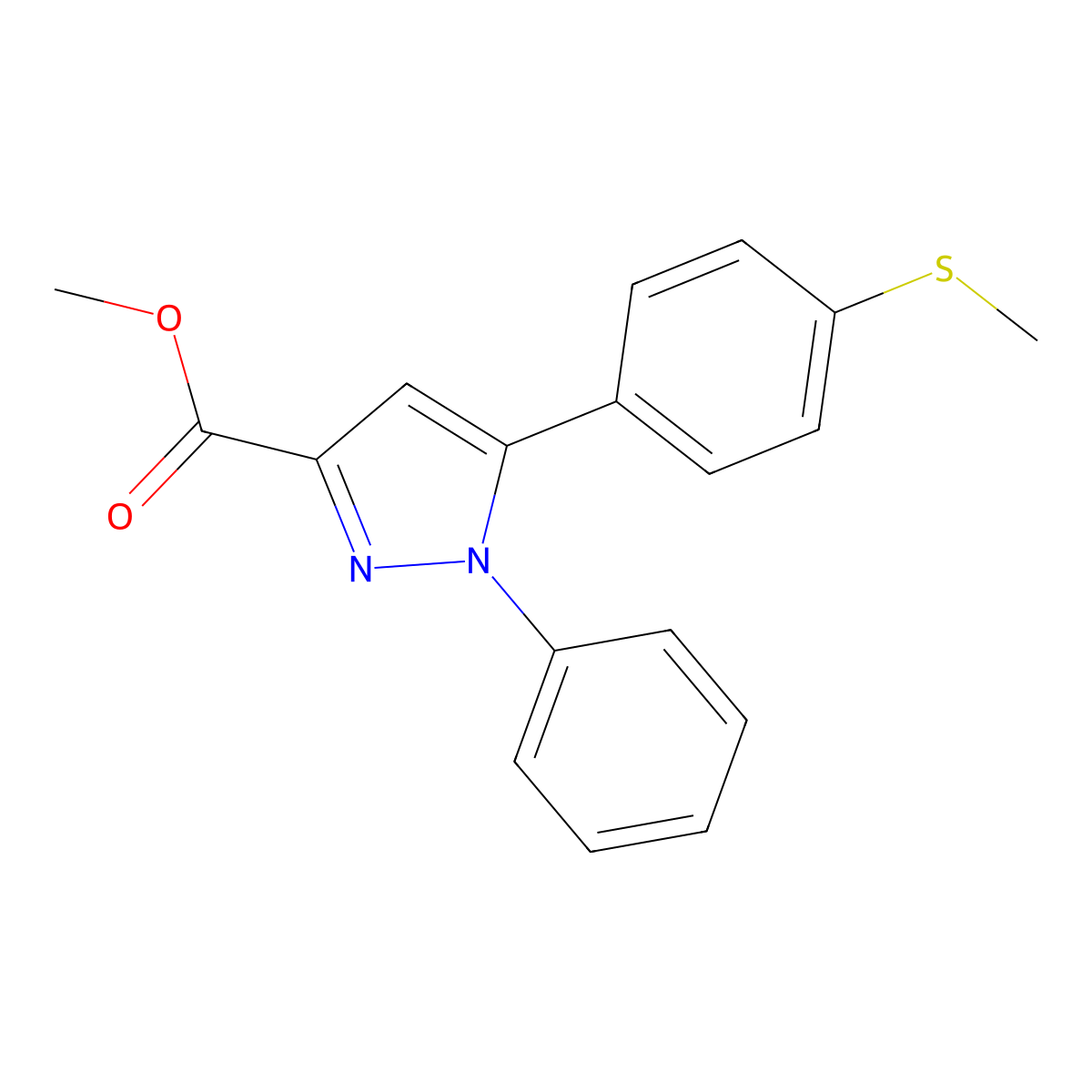 5-(4-Methylsulfanyl-phenyl)-1-phenyl-1H-pyrazole-3-carboxylic acid methyl ester molecular structure, CAS 640727-84-0