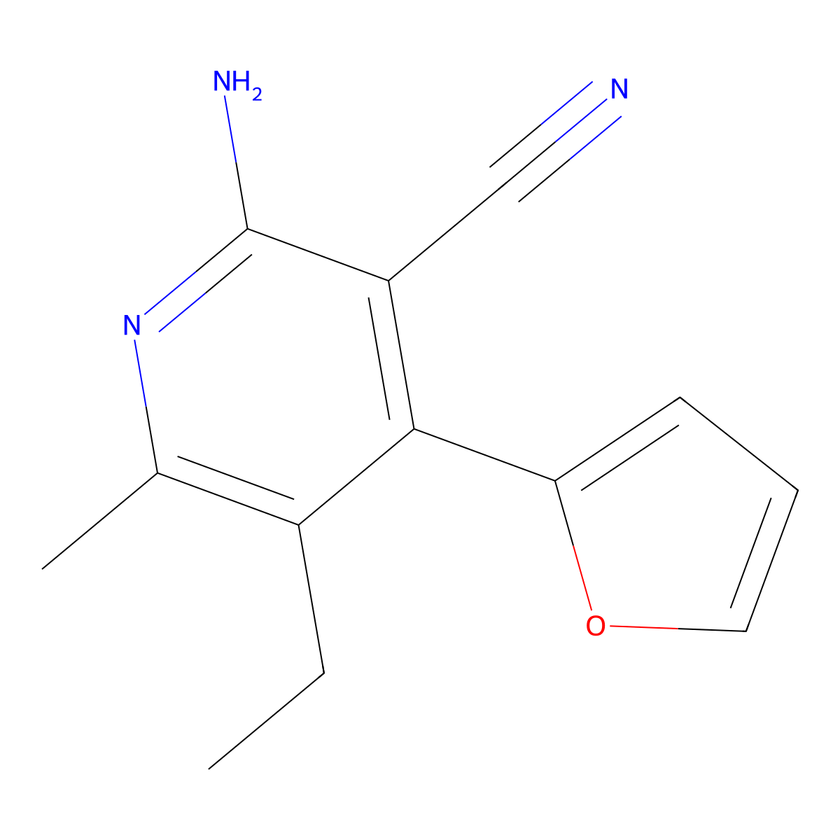 2-Amino-5-ethyl-4-(furan-2-yl)-6-methylnicotinonitrile molecular structure, CAS 640757-13-7