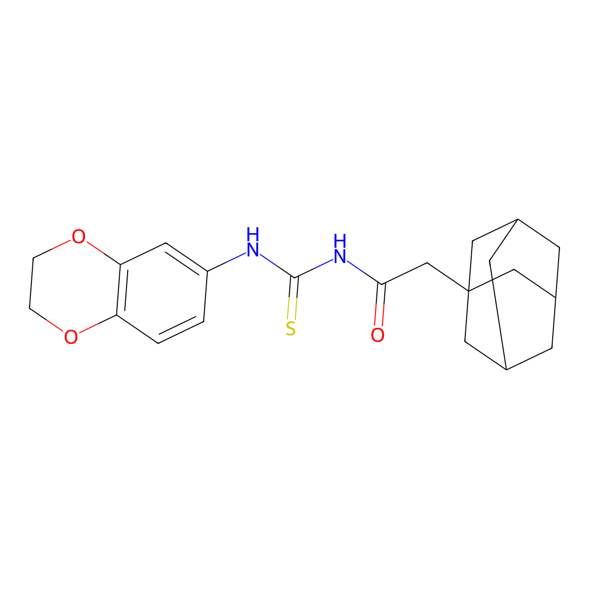 2-(1-adamantyl)-N-(2,3-dihydro-1,4-benzodioxin-6-ylcarbamothioyl)acetamide molecular structure, CAS 640757-30-8