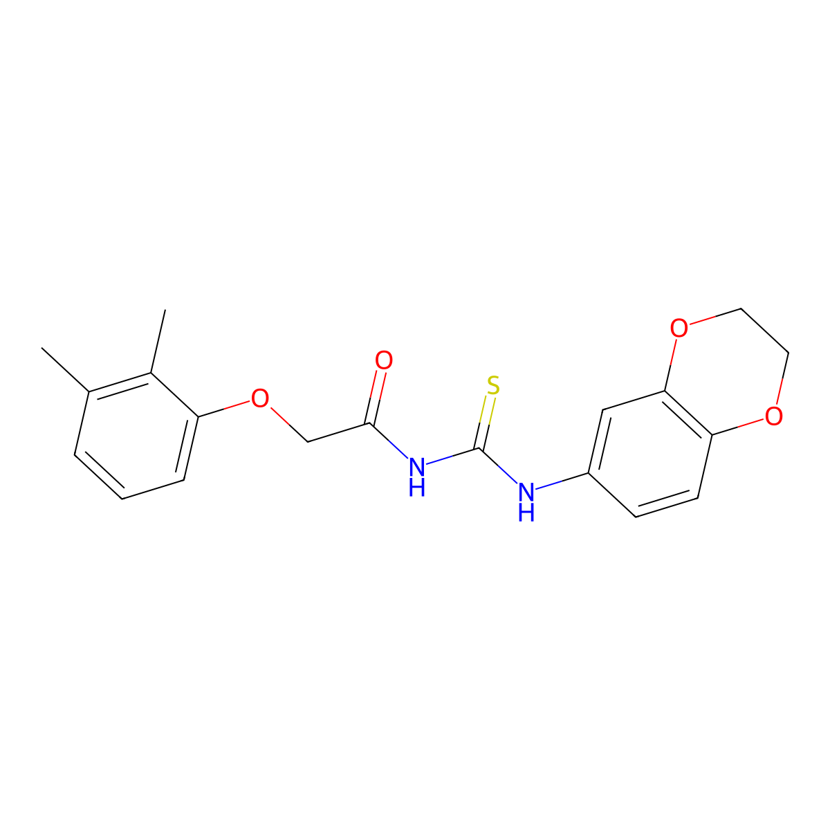 N-(2,3-dihydro-1,4-benzodioxin-6-ylcarbamothioyl)-2-(2,3-dimethylphenoxy)acetamide molecular structure, CAS 640757-31-9