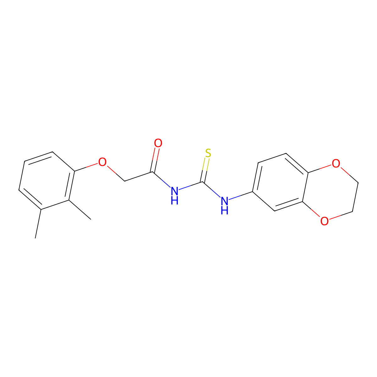 N-(2,3-dihydro-1,4-benzodioxin-6-ylcarbamothioyl)-2-(2,3-dimethylphenoxy)acetamide molecular structure, CAS 640757-31-9