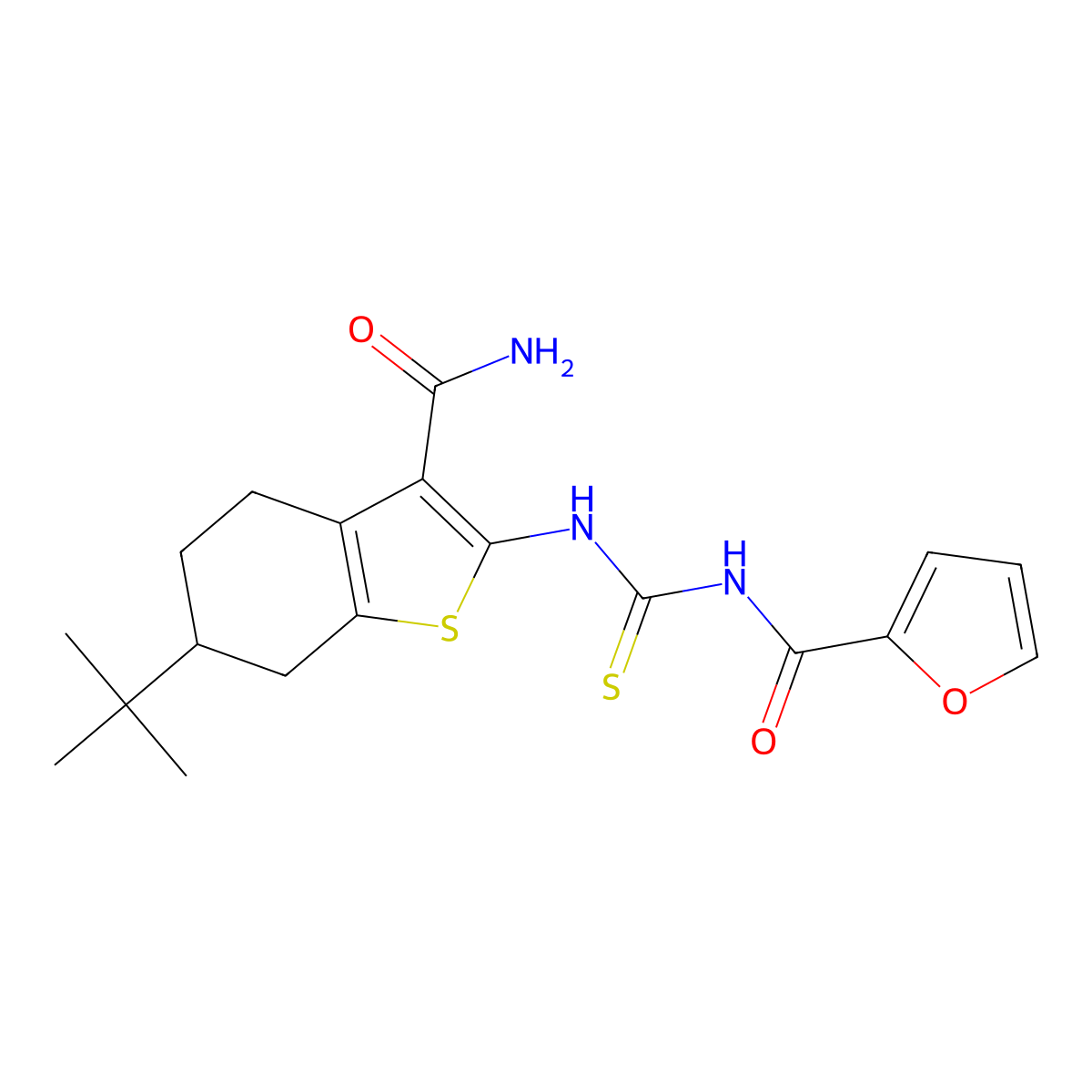 6-Tert-butyl-2-{[(2-furoylamino)carbothioyl]amino}-4,5,6,7-tetrahydro-1-benzothiophene-3-carboxamide molecular structure, CAS 640757-50-2