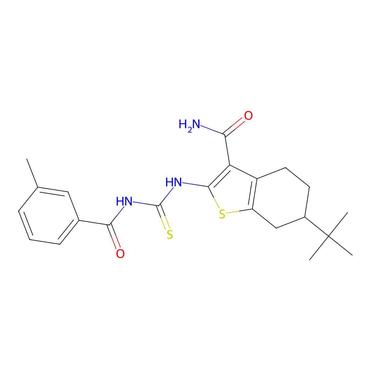 6-Tert-butyl-2-[(3-methylbenzoyl)carbamothioylamino]-4,5,6,7-tetrahydro-1-benzothiophene-3-carboxamide molecular structure, CAS 640757-52-4