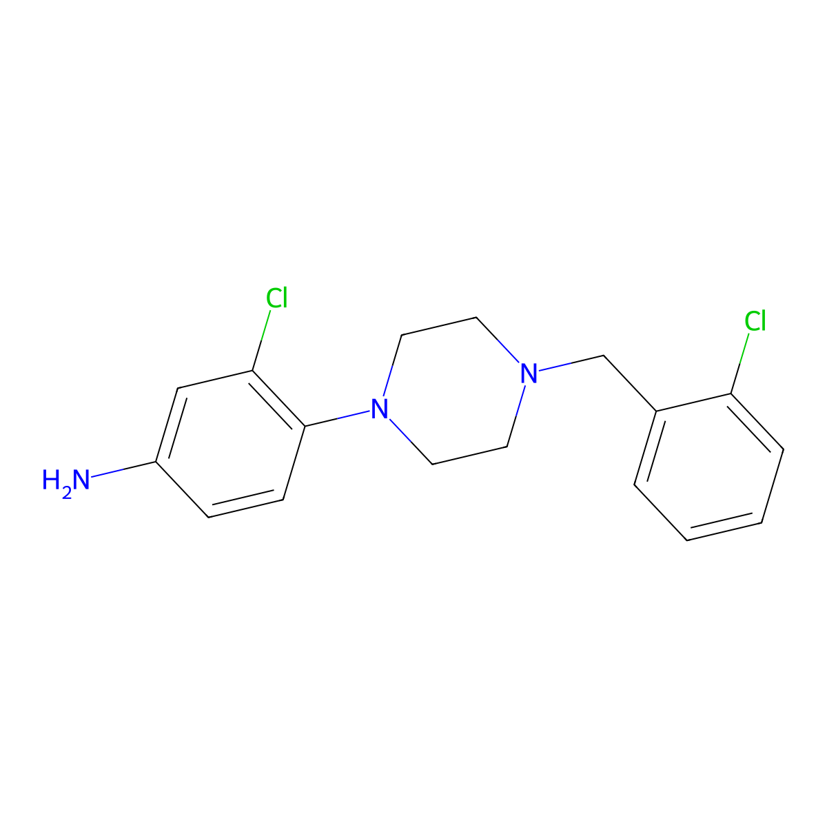 3-Chloro-4-(4-(2-chlorobenzyl)piperazin-1-yl)aniline molecular structure, CAS 640759-21-3
