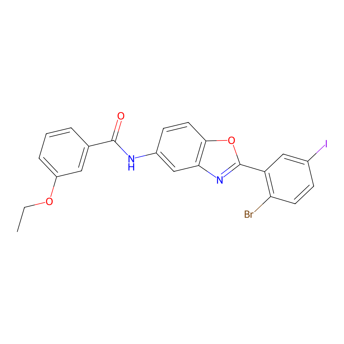 N-[2-(2-bromo-5-iodophenyl)-1,3-benzoxazol-5-yl]-3-ethoxybenzamide molecular structure, CAS 640761-11-1