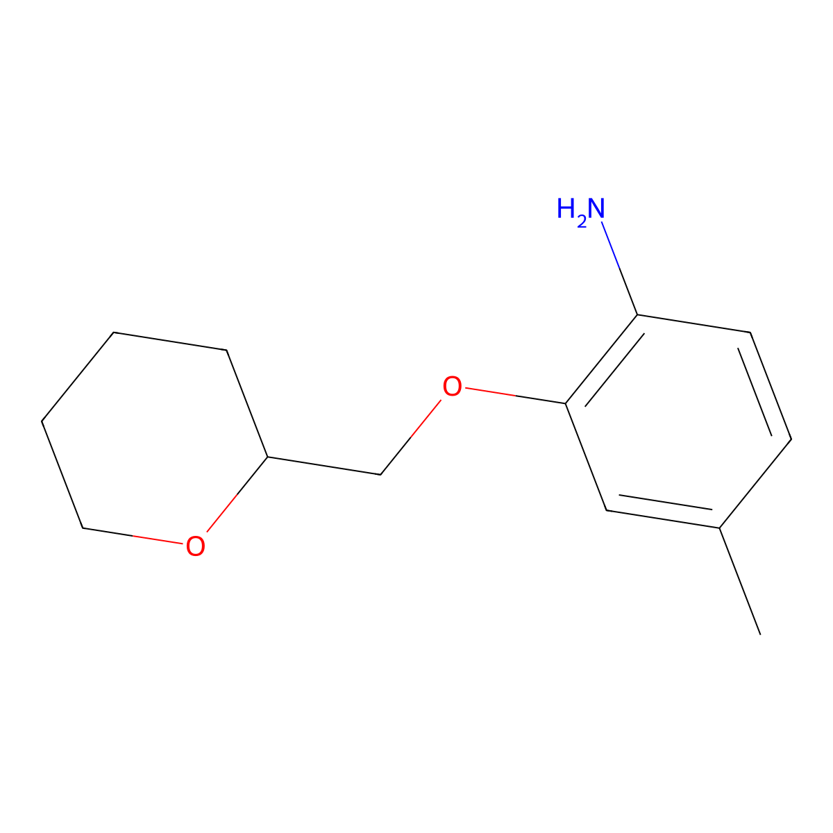 4-Methyl-2-(tetrahydro-2H-pyran-2-ylmethoxy)-phenylamine molecular structure, CAS 640767-89-1