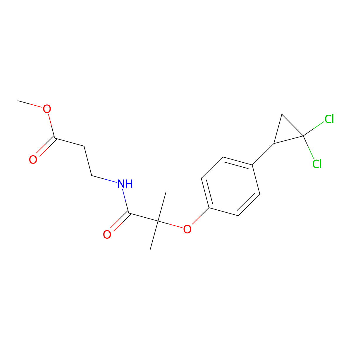 methyl N-{2-[4-(2,2-dichlorocyclopropyl)phenoxy]-2-methylpropanoyl}-beta-alaninate molecular structure, CAS 640772-32-3