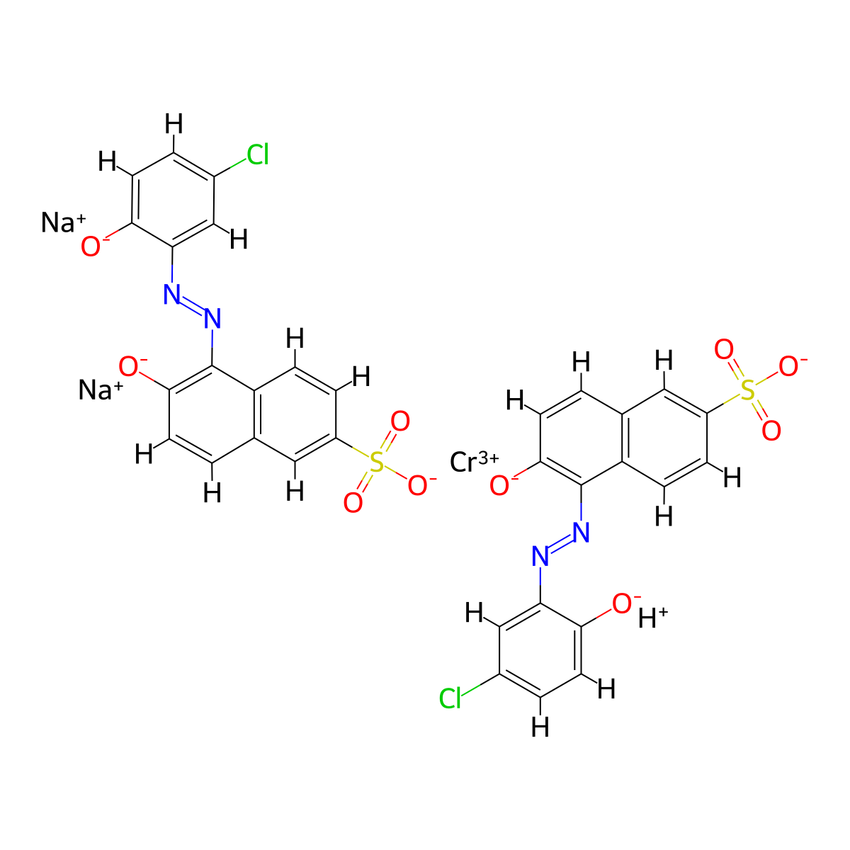 Chromate(3-), bis[5-[2-[5-chloro-2-(hydroxy-kappaO)phenyl]diazenyl-kappaN1]-6-(hydroxy-kappaO)-2-naphthalenesulfonato(3-)]-, sodium hydrogen (1:2:1) molecular structure, CAS 6408-02-2