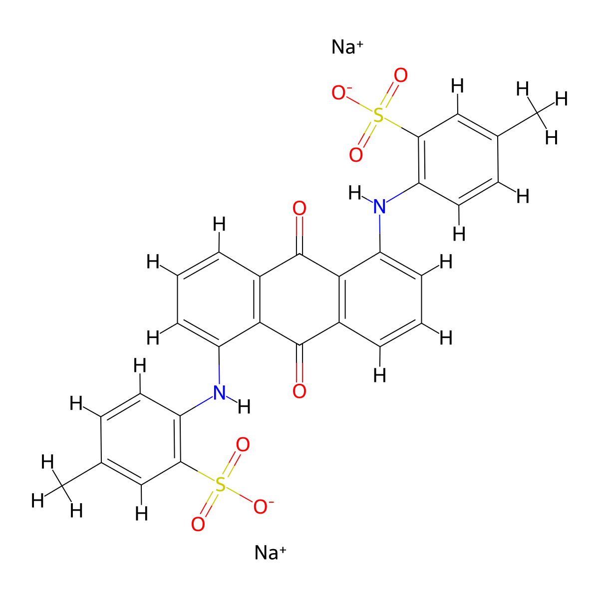 Benzenesulfonic acid, 2,2'-[(9,10-dihydro-9,10-dioxo-1,5-anthracenediyl)diimino]bis[5-methyl-, sodium salt (1:2) molecular structure, CAS 6408-63-5