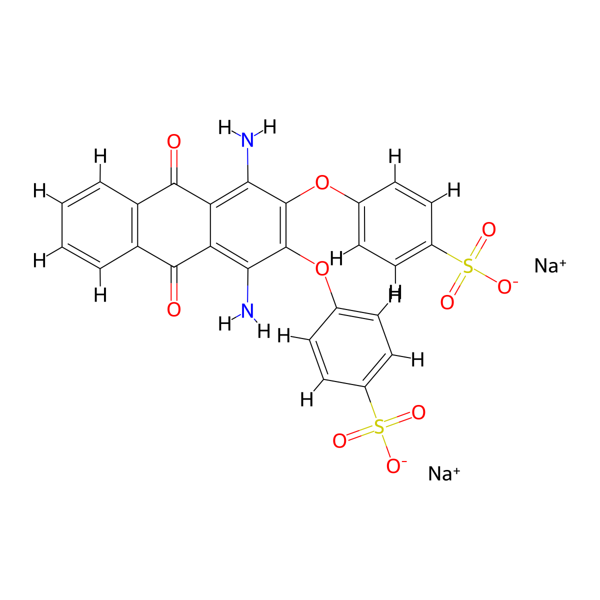 Benzenesulfonic acid, 4,4'-((1,4-diamino-9,10-dihydro-9,10-dioxo-2,3-anthracenediyl)bis(oxy))bis-, sodium salt (1:2) molecular structure, CAS 6408-73-7