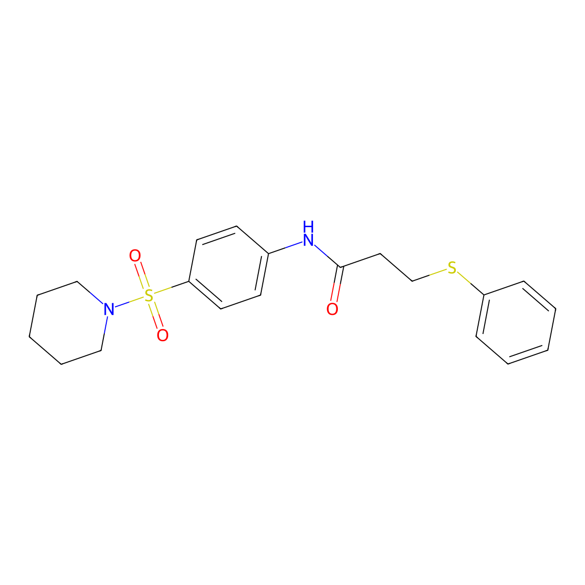 3-phenylsulfanyl-N-(4-piperidin-1-ylsulfonylphenyl)propanamide molecular structure, CAS 6408-77-1