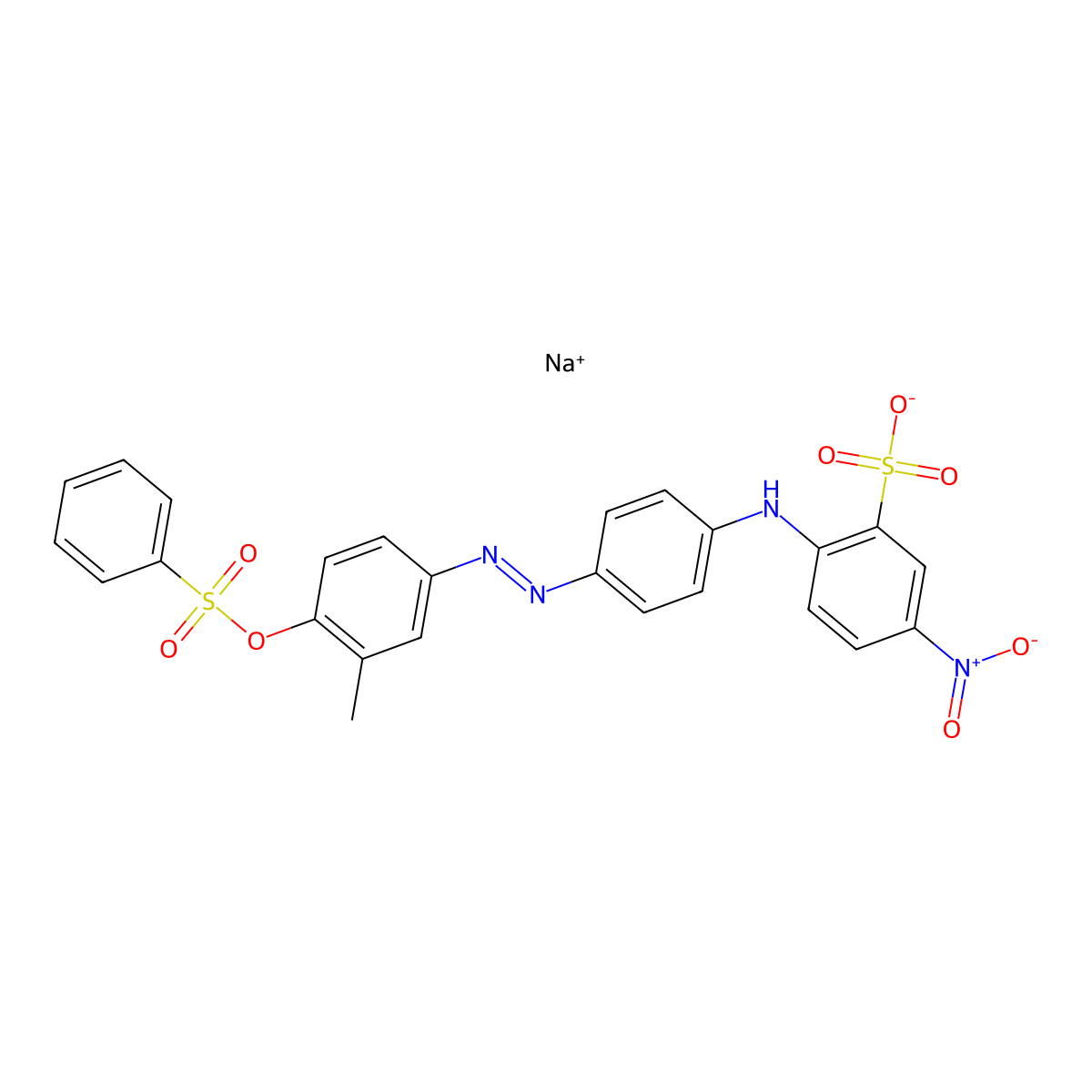 benzenesulfonic acid, 2-((4-((3-methyl-4-((phenylsulfonyl)oxy)phenyl)azo)phenyl)amino)-5-nitro-, monosodium salt molecular structure, CAS 6408-90-8
