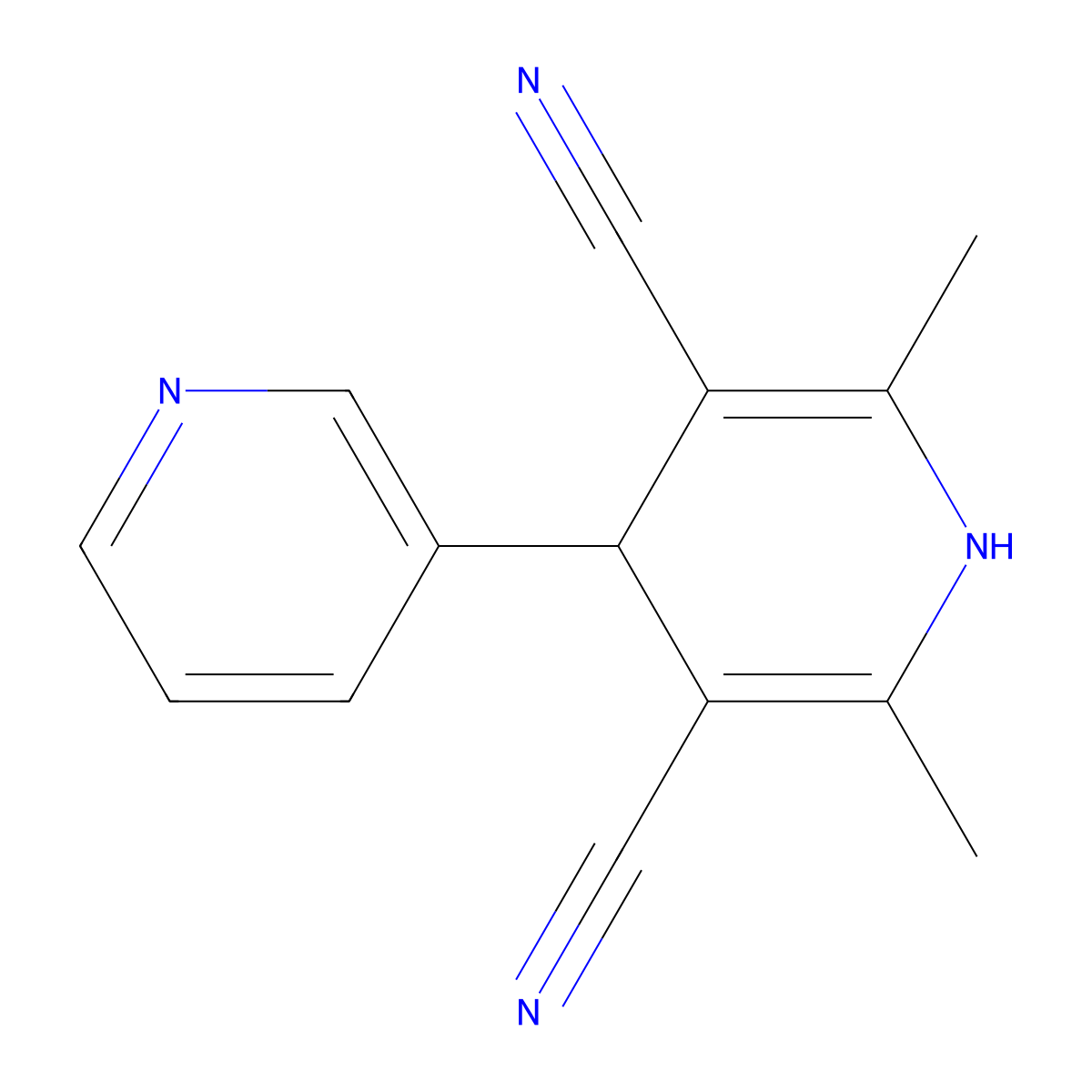 [3,4'-Bipyridine]-3',5'-dicarbonitrile, 1',4'-dihydro-2',6'-dimethyl- molecular structure, CAS 64089-24-3