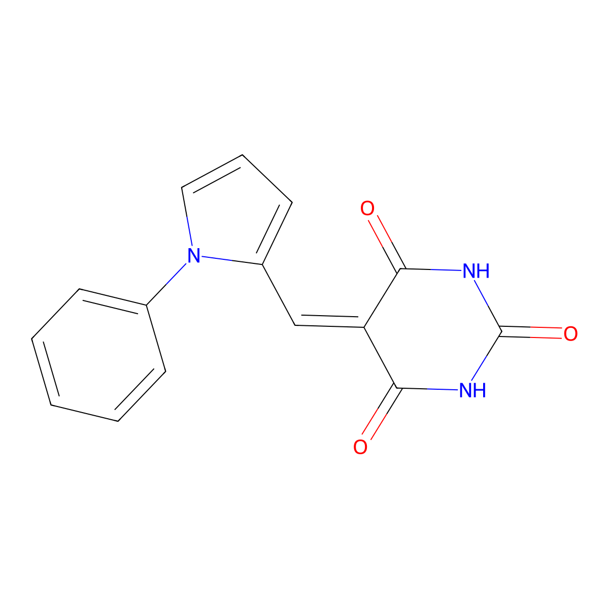 5-[(1-phenyl-1H-pyrrol-2-yl)methylidene]pyrimidine-2,4,6(1H,3H,5H)-trione molecular structure, CAS 6409-80-9