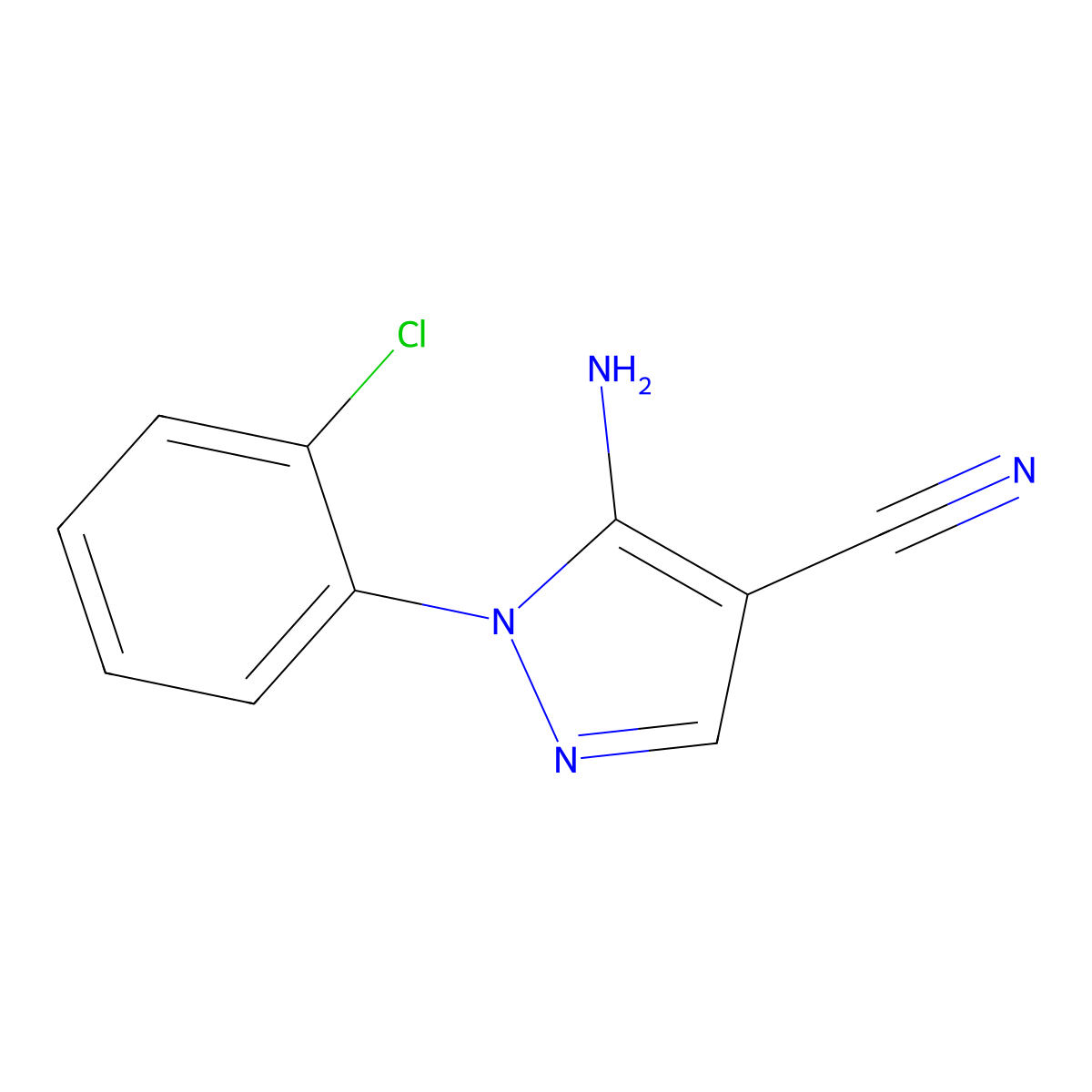 5-Amino-1-(2-chlorophenyl)-1H-pyrazole-4-carbonitrile molecular structure, CAS 64096-89-5
