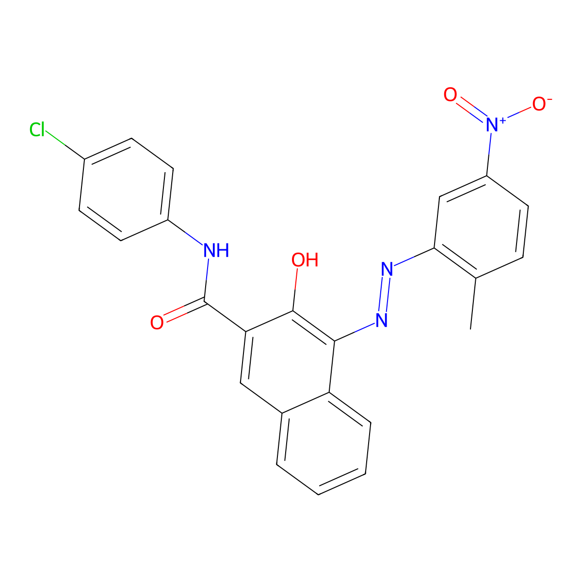 2-Naphthalenecarboxamide, N-(4-chlorophenyl)-3-hydroxy-4-[(2-methyl-5-nitrophenyl)azo]- molecular structure, CAS 6410-30-6