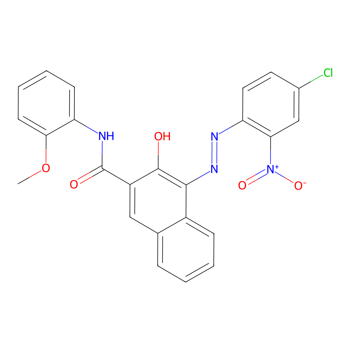 2-Naphthalenecarboxamide, 4-(2-(4-chloro-2-nitrophenyl)diazenyl)-3-hydroxy-N-(2-methoxyphenyl)- molecular structure, CAS 6410-39-5