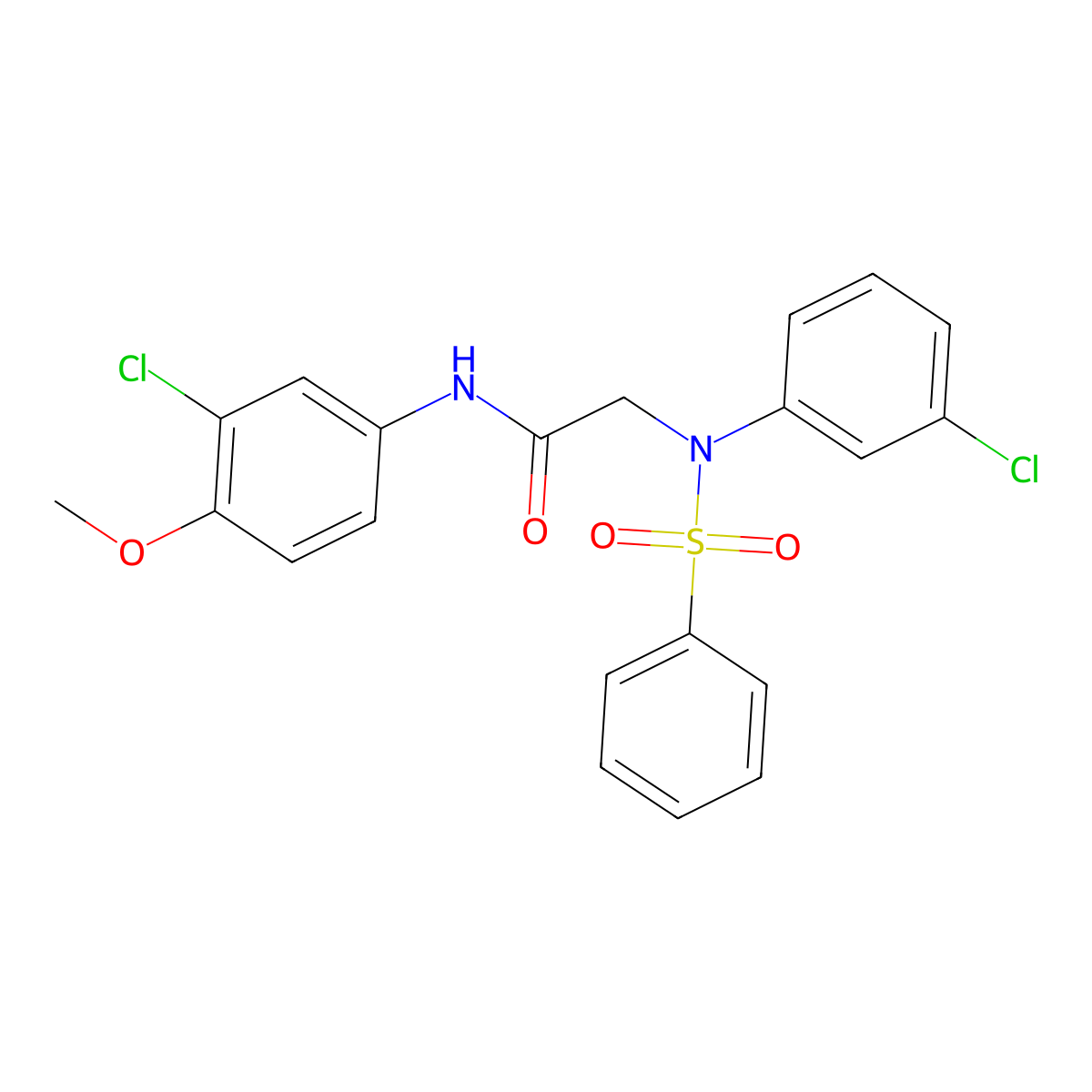 2-[N-(benzenesulfonyl)-3-chloroanilino]-N-(3-chloro-4-methoxyphenyl)acetamide molecular structure, CAS 6411-57-0