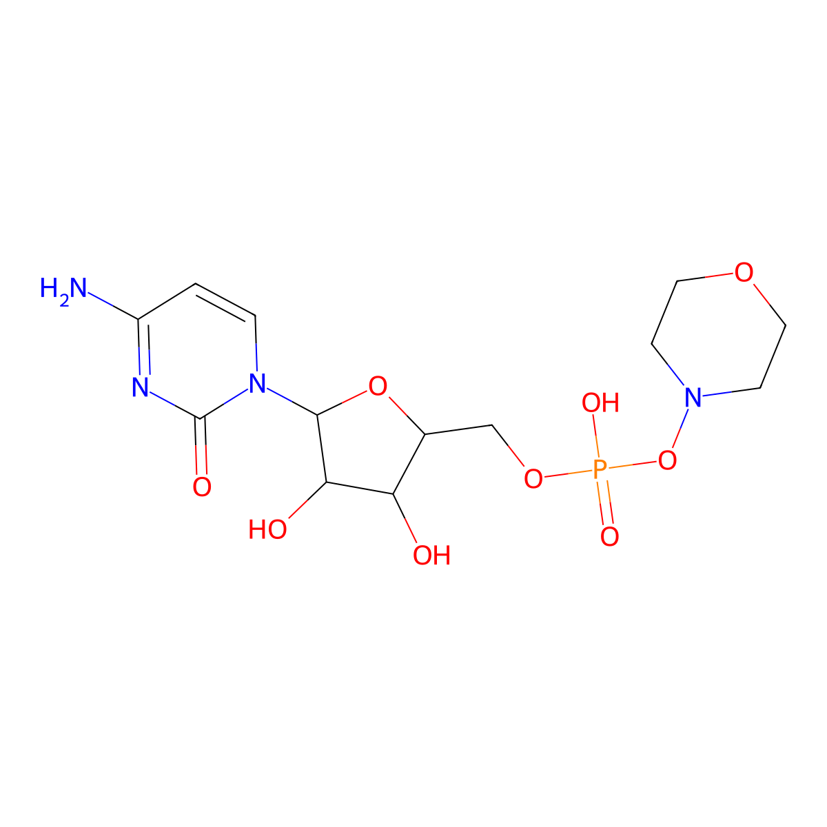 ((2R,3S,4R,5R)-5-(4-Amino-2-oxopyrimidin-1(2H)-yl)-3,4-dihydroxytetrahydrofuran-2-yl)methyl morpholino hydrogen phosphate molecular structure, CAS 64122-42-5