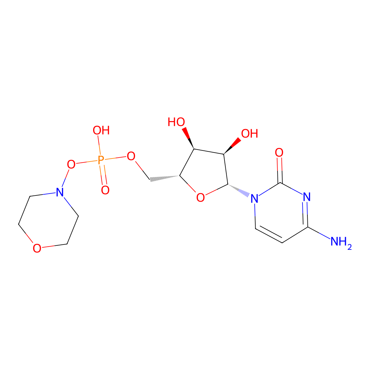 ((2R,3S,4R,5R)-5-(4-Amino-2-oxopyrimidin-1(2H)-yl)-3,4-dihydroxytetrahydrofuran-2-yl)methyl morpholino hydrogen phosphate molecular structure, CAS 64122-42-5