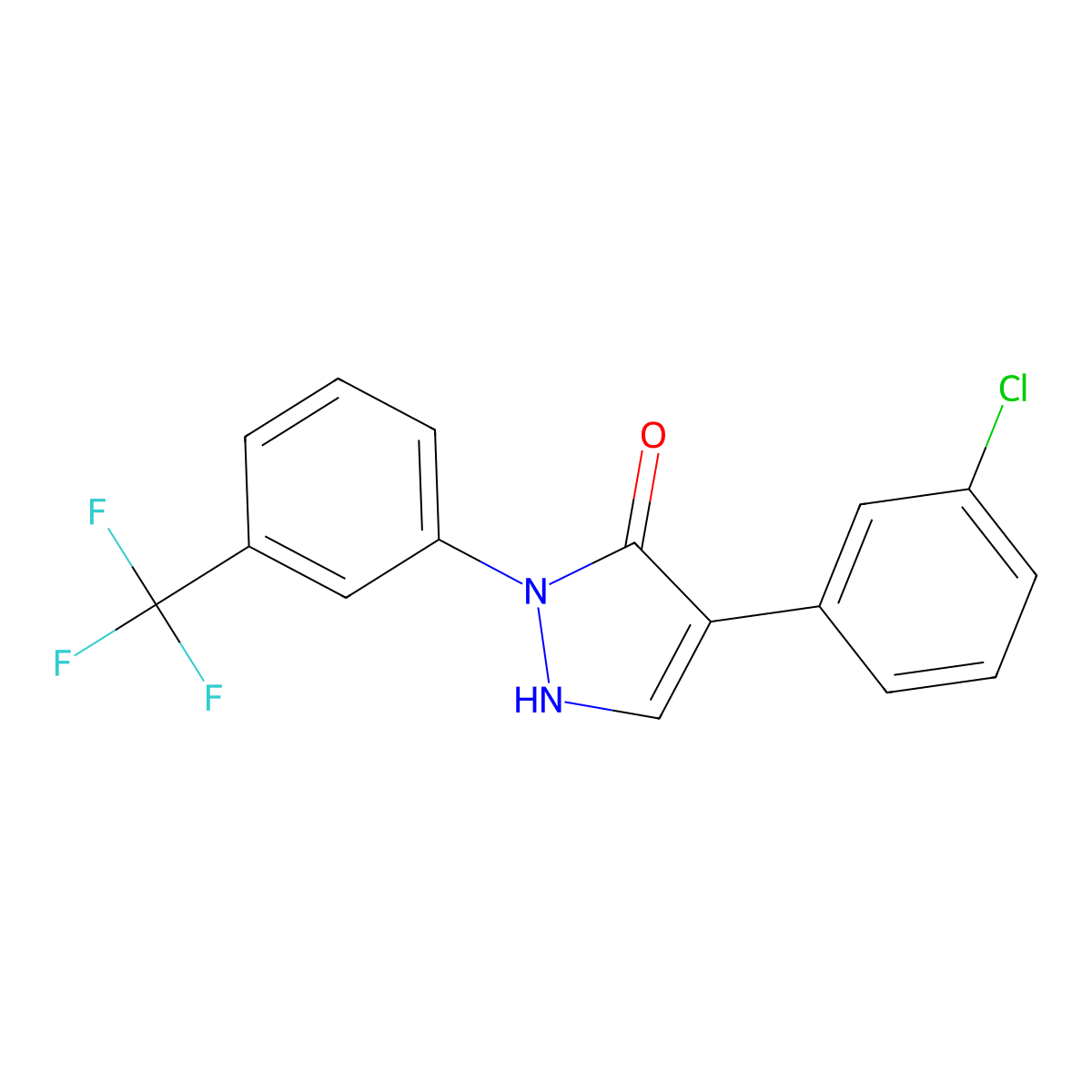 4-(3-chlorophenyl)-2-[3-(trifluoromethyl)phenyl]-1H-pyrazol-3-one molecular structure, CAS 64124-06-7