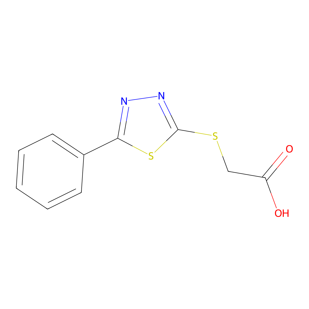 Acetic acid, ((5-phenyl-1,3,4-thiadiazol-2-yl)thio)- molecular structure, CAS 64145-06-8