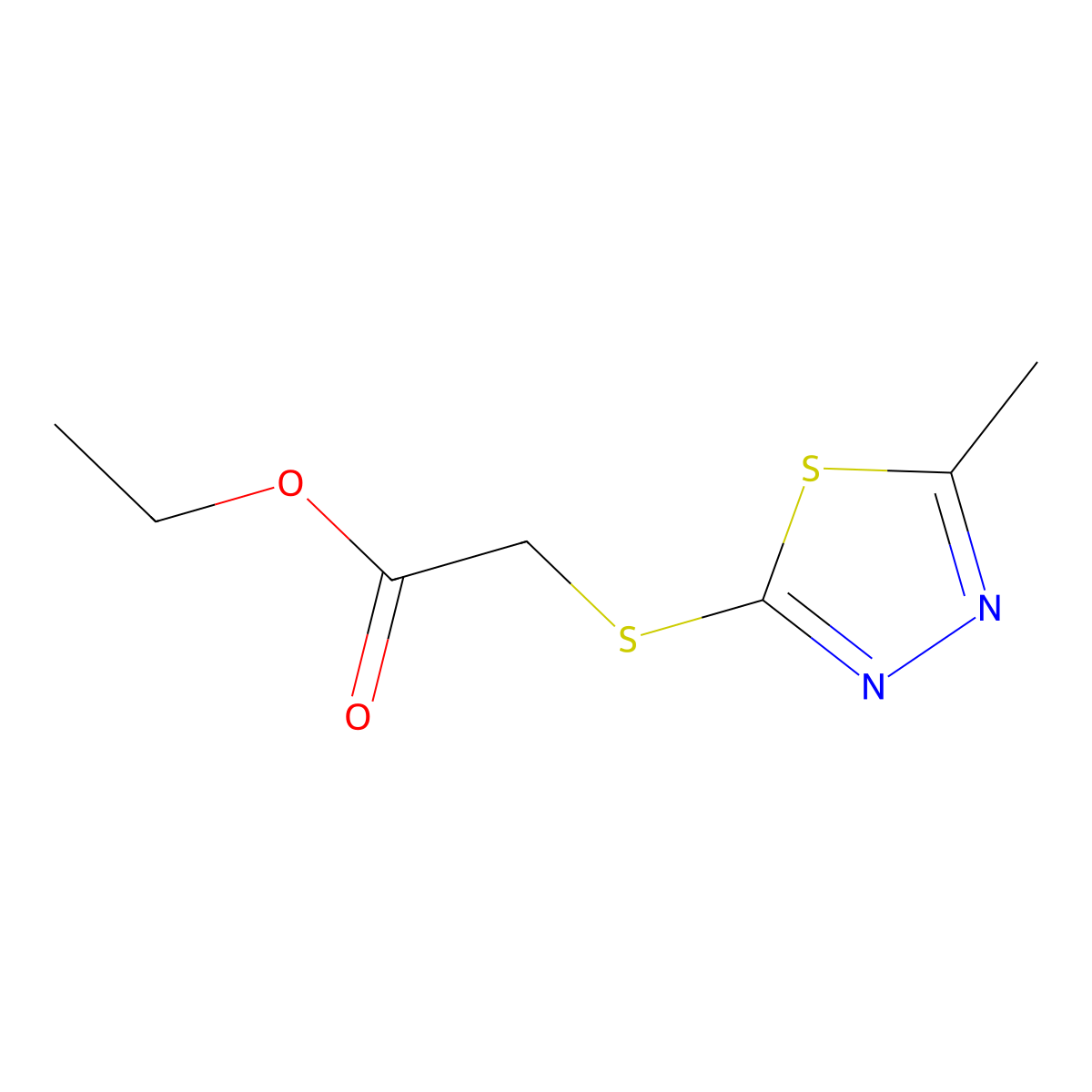 Ethyl 2-((5-methyl-1,3,4-thiadiazol-2-yl)thio)acetate molecular structure, CAS 64145-09-1