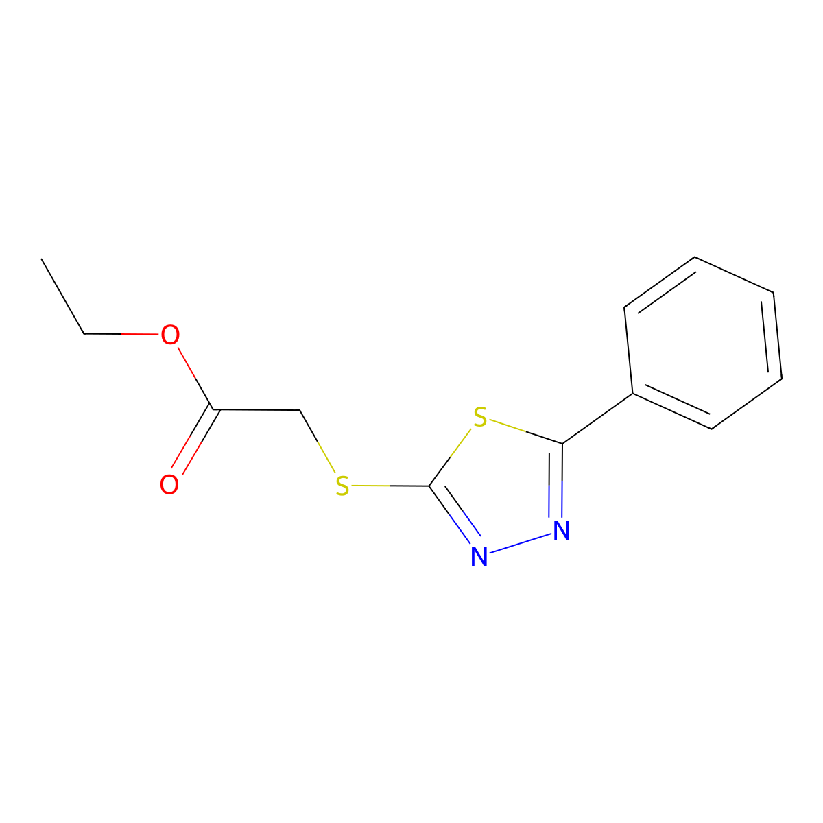 Acetic acid, ((5-phenyl-1,3,4-thiadiazol-2-YL)thio)-, ethyl ester molecular structure, CAS 64145-10-4