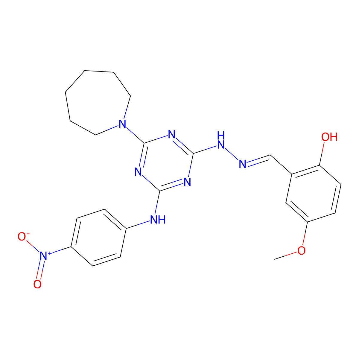 2-[[[4-(Azepan-1-yl)-6-(4-nitroanilino)-1,3,5-triazin-2-yl]hydrazinylidene]methyl]-4-methoxyphenol molecular structure, CAS 6415-24-3