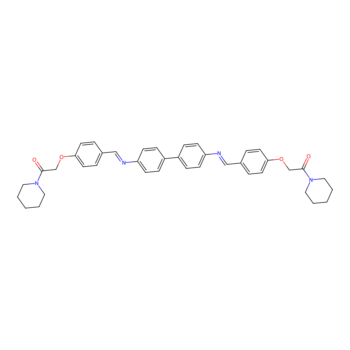 2-[4-[[4-[4-[[4-(2-Oxo-2-piperidin-1-ylethoxy)phenyl]methylideneamino]phenyl]phenyl]iminomethyl]phenoxy]-1-piperidin-1-ylethanone molecular structure, CAS 6415-44-7