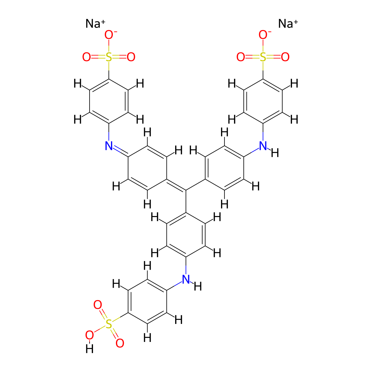 Disodium 4-((4-(bis(4-((4-sulphonatophenyl)amino)phenyl)methylene)cyclohexa-2,5-dien-1-ylidene)amino)benzenesulphonate molecular structure, CAS 6415-98-1