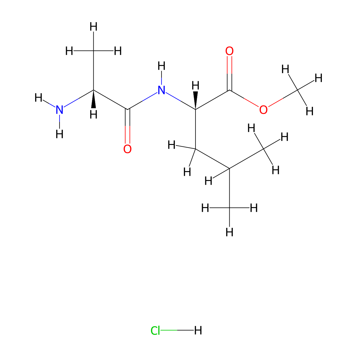 methyl (2S)-2-[(2R)-2-aminopropanamido]-4-methylpentanoate hydrochloride molecular structure, CAS 64152-91-6
