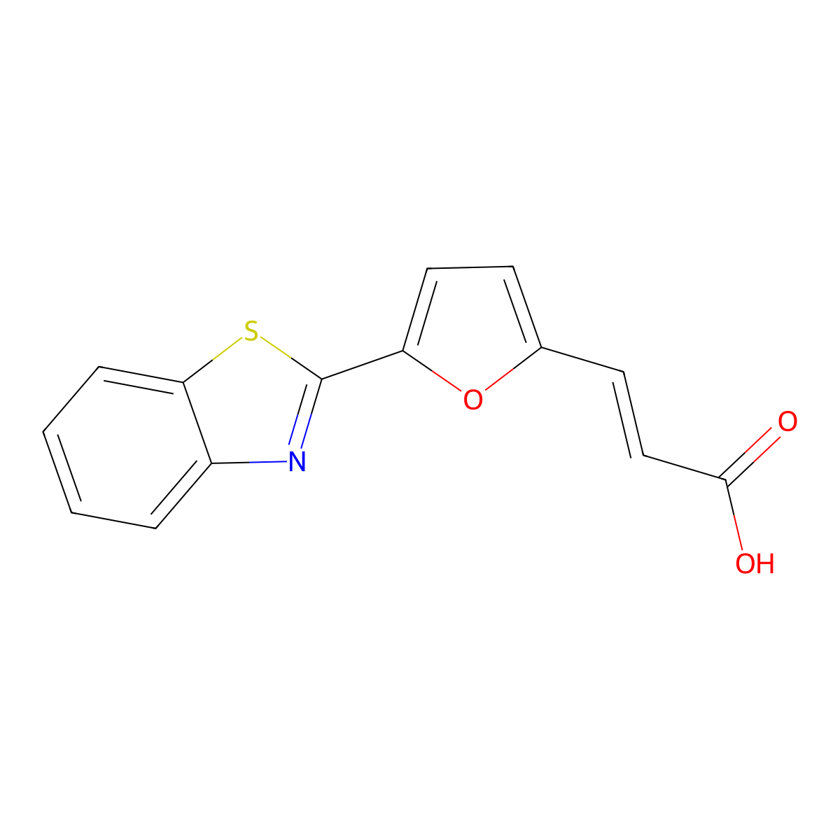 (2E)-3-[5-(1,3-benzothiazol-2-yl)-2-furyl]acrylic acid molecular structure, CAS 64154-13-8