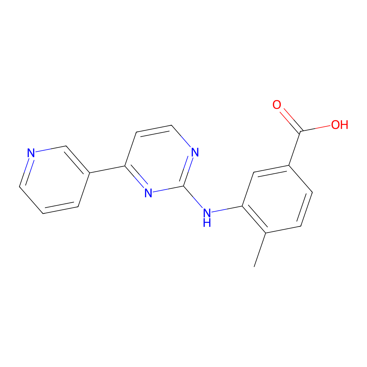 4-Methyl-3-((4-(3-pyridinyl)-2-pyrimidinyl)amino)benzoic acid molecular structure, CAS 641569-94-0
