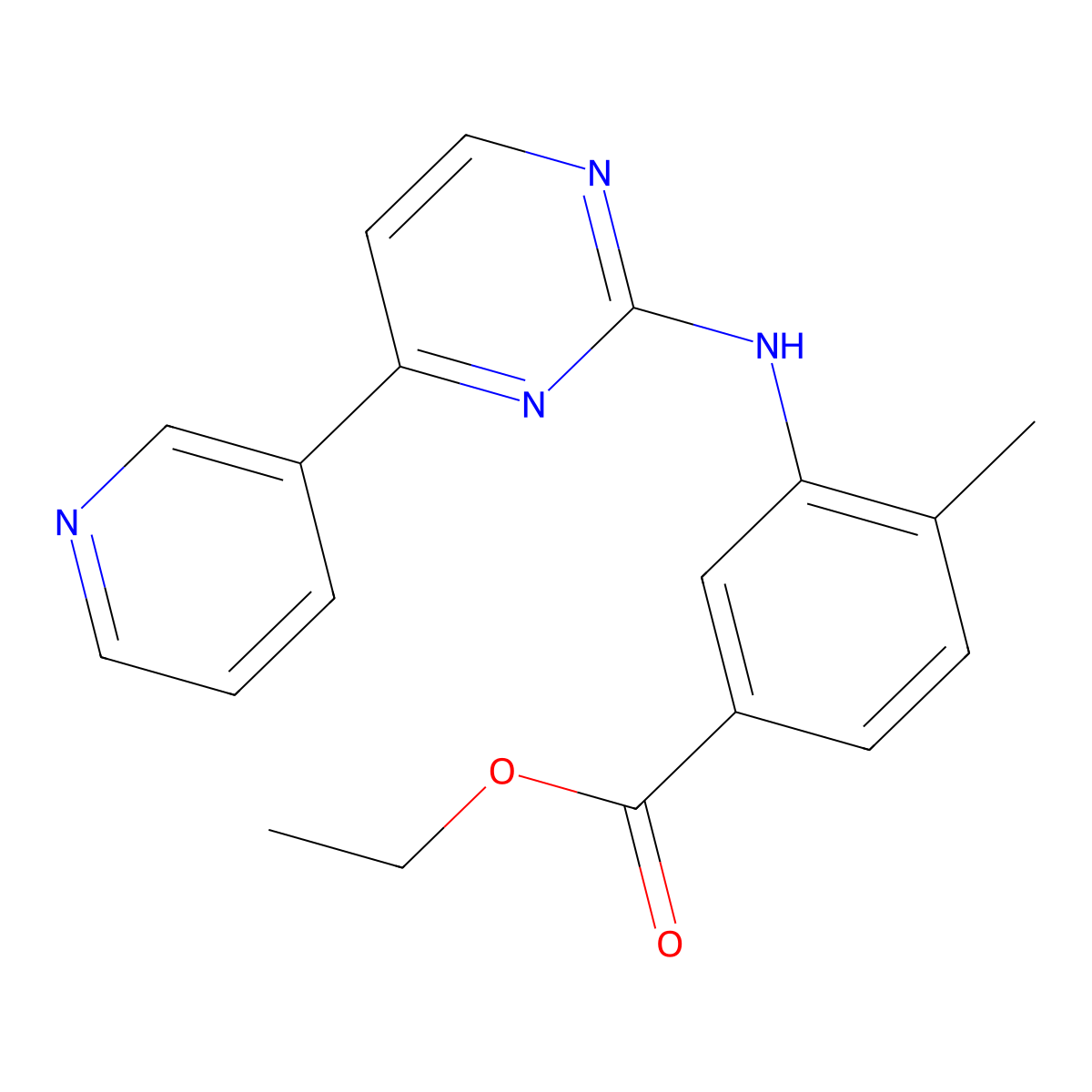 Ethyl 4-methyl-3-((4-(3-pyridinyl)-2-pyrimidinyl)amino)benzoate molecular structure, CAS 641569-97-3