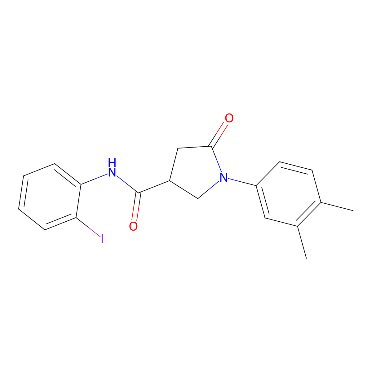 1-(3,4-dimethylphenyl)-N-(2-iodophenyl)-5-oxopyrrolidine-3-carboxamide molecular structure, CAS 641589-94-8