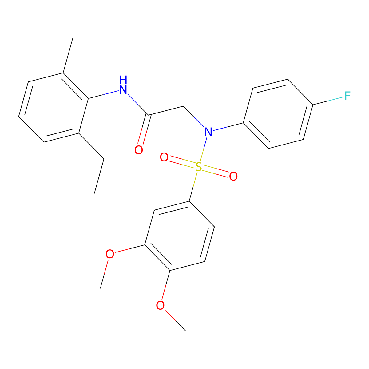 2-(N-(3,4-dimethoxyphenyl)sulfonyl-4-fluoroanilino)-N-(2-ethyl-6-methylphenyl)acetamide molecular structure, CAS 641597-44-6