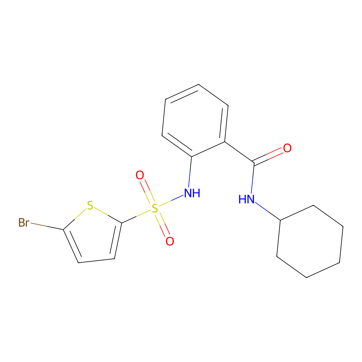 2-[(5-bromothiophen-2-yl)sulfonylamino]-N-cyclohexylbenzamide molecular structure, CAS 641600-88-6