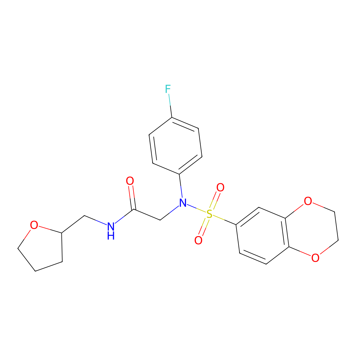 2-[N-(2,3-dihydro-1,4-benzodioxin-6-ylsulfonyl)-4-fluoroanilino]-N-(oxolan-2-ylmethyl)acetamide molecular structure, CAS 641600-92-2