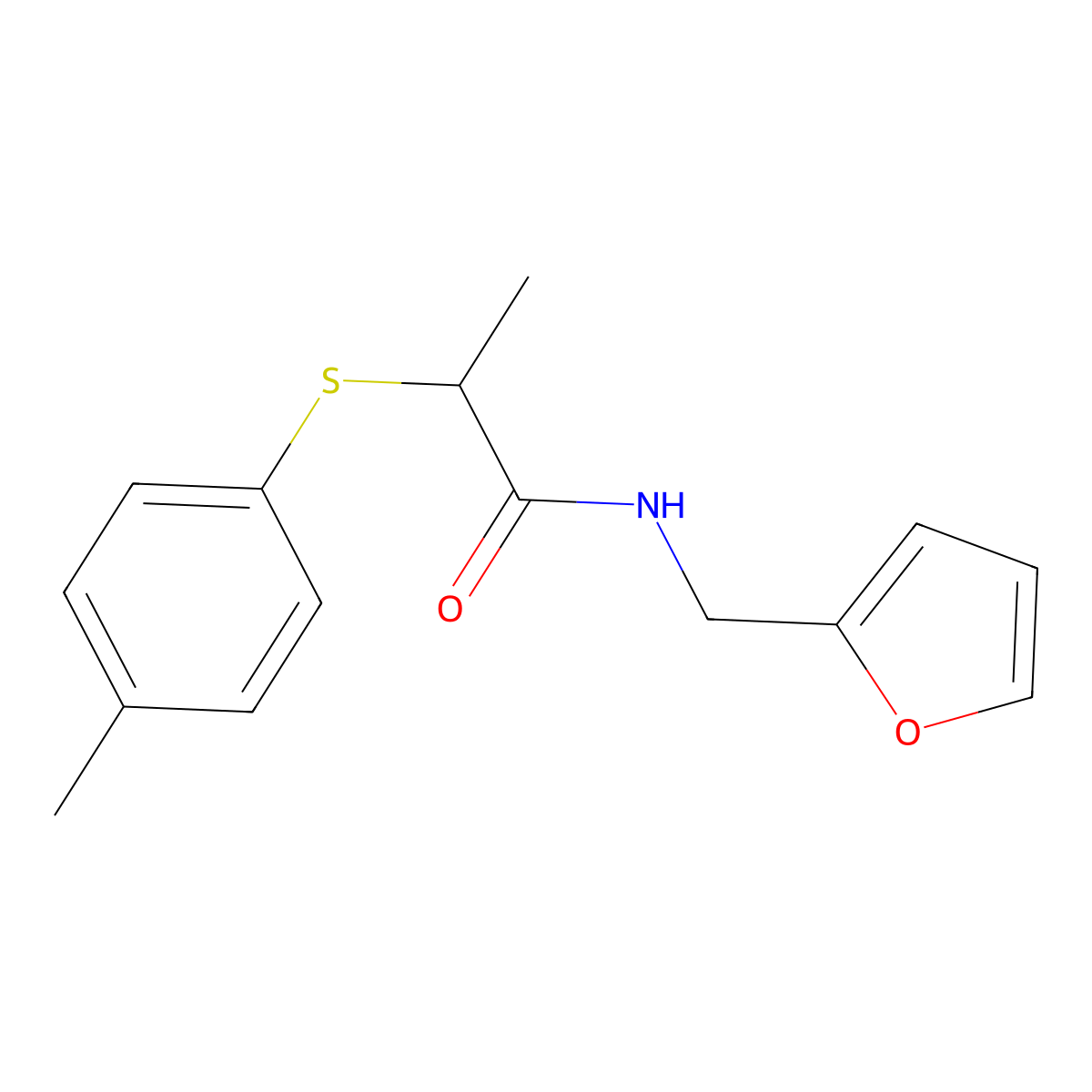 N-(2-furylmethyl)-2-[(4-methylphenyl)sulfanyl]propanamide molecular structure, CAS 641601-02-7
