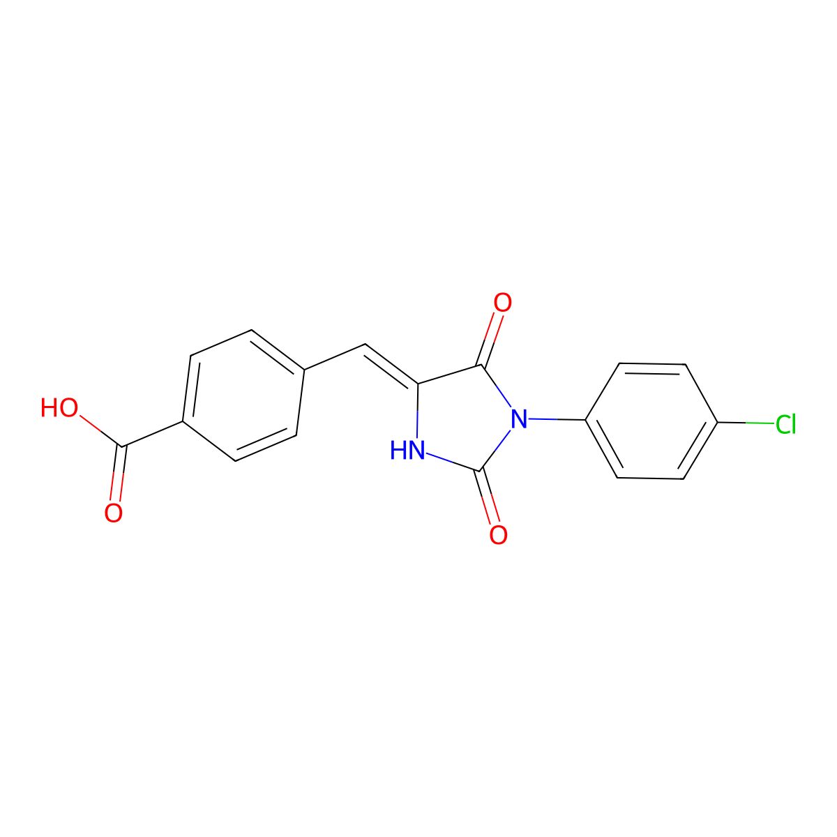 4-((1-(4-Chlorophenyl)-2,5-dioxoimidazolidin-4-ylidene)methyl)benzoic acid molecular structure, CAS 641601-33-4